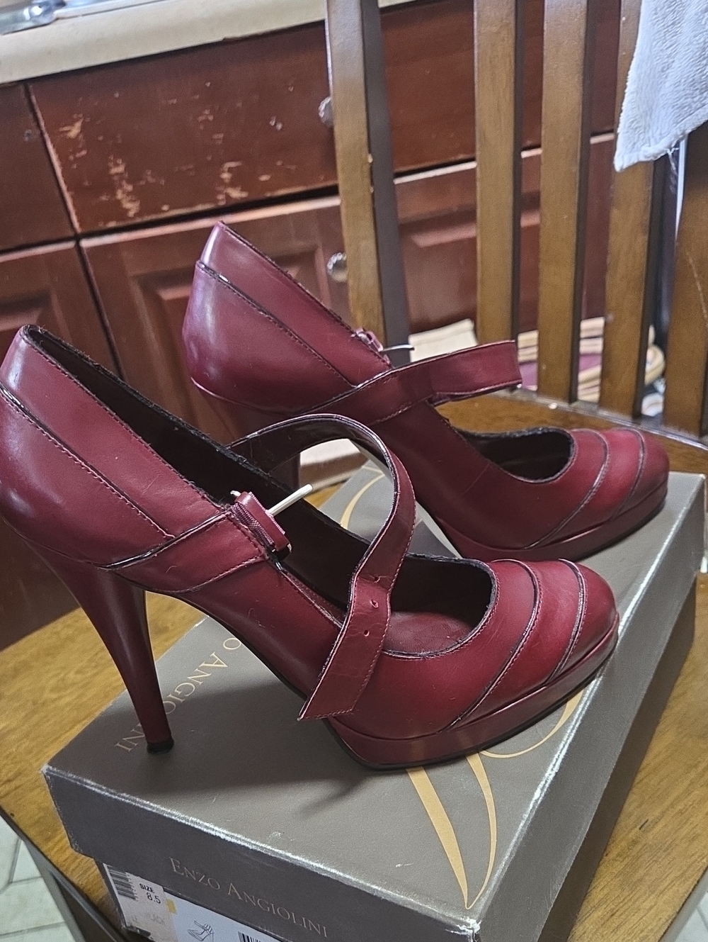 Enzo Angiolini Wine Red Mary Jane Stiletto Pumps